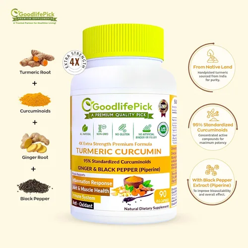 Miniatura 2 de Cápsulas de cúrcuma prémium con jengibre y pimienta negra. Suplemento de cúrcuma de cúrcuma curcumina 95% curcuminoides y raíz de jengibre. Polvo