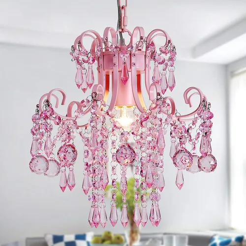Miniatura 8 de Q&S Mini Lámpara de Araña de Cristal, Lámpara de Araña Rosa Moderna, Pequeña Lámpara Colgante para Habitación de Princesa, Vestidor, Baño, Tienda
