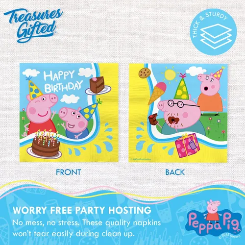 Miniatura 4 de Treasures Gifted Servilletas de fiesta de cumpleaños de Peppa Pig con licencia oficial, paquete de 32 servilletas de Peppa Pig - Suministros