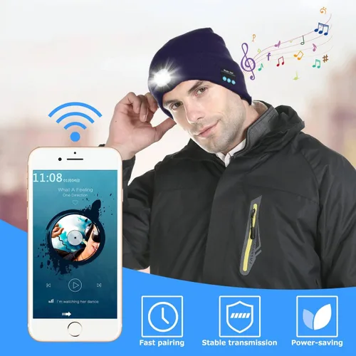Miniatura 2 de Tutuko Gorro unisex Bluetooth con luz, micrófono de altavoz integrado, gorra de faro con auriculares, regalo técnico para hombres y mujeres
