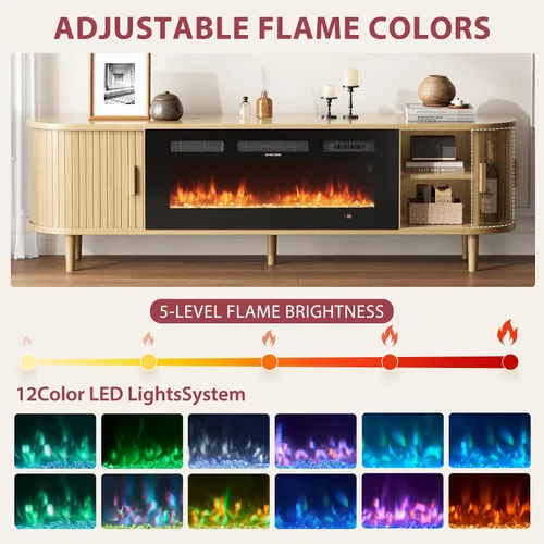 Miniatura 2 de MXV Soporte de TV con chimenea estriada de 70 ″, soporte de TV moderno de mediados de siglo con chimenea de 36 pulgadas para televisores de hasta 80
