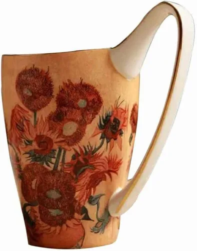 Miniatura 10 de Taza de café de porcelana de hueso YBK Tech, taza grande de 16oz de té - Diseño inspirado en las pinturas de Van Gogh (flor de albaricoque)