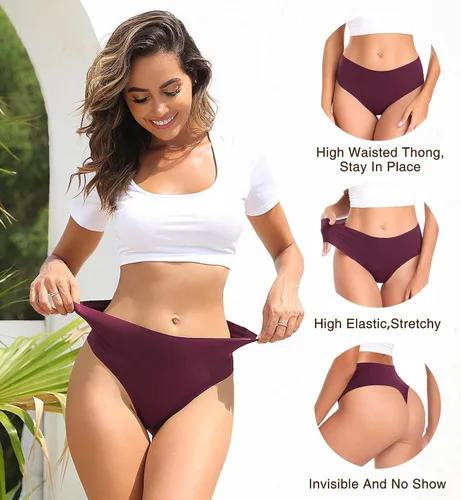 Miniatura 2 de Wealurre Ropa interior para mujer, de cintura alta, sin costuras, transpirable, no se ve, paquete de 6