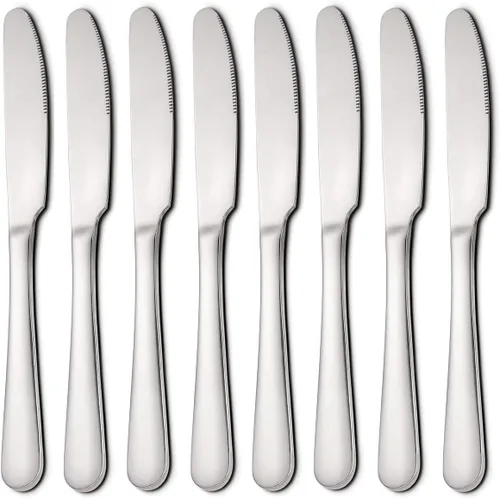 Juego de 8 cuchillos de mantequilla a prueba de óxido, cuchillos de mantequilla resistentes, cuchillos de acero inoxidable, cubiertos para postre y