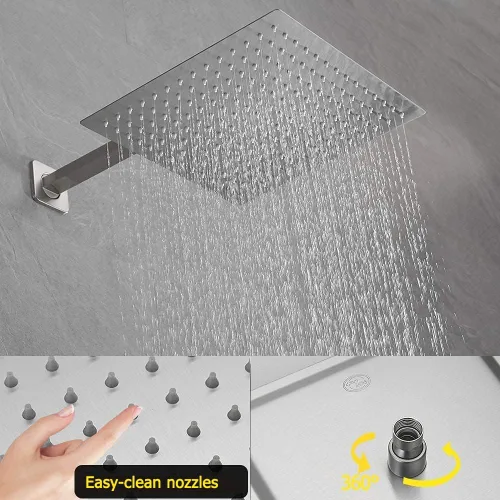 Miniatura 3 de Juego de grifo de ducha de baño de 12 pulgadas de níquel cepillado, juego de mezclador de lluvia de lujo montado en la pared, juego de cabezal