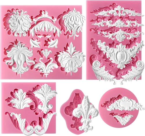 Miniatura 10 de Funshowcase Medallón floral de acanto Flourish Scroll Lace Fondant Moldes de silicona para decoración de pasteles, proyectos de manualidades