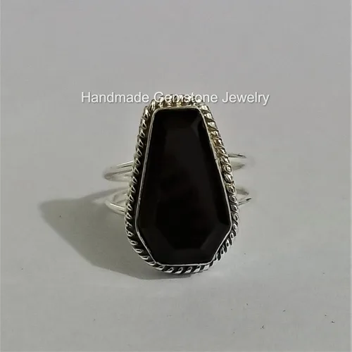 Miniatura 3 de Anillo de ataúd de ónix negro natural, chapado en plata de ley 925, piedra preciosa negra, declaración hecha a mano, piedra de ataúd, regalo