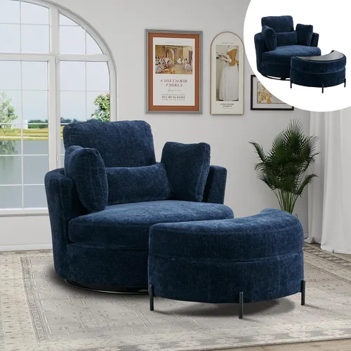 Miniatura 9 de Chifee & Vingol Silla decorativa giratoria de gran tamaño de 40.35 pulgadas, silla redonda tapizada de barril con almohadas, sillas giratorias