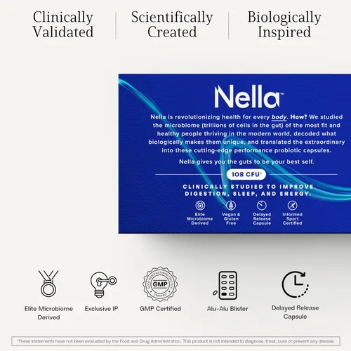 Miniatura 7 de Nella - Suplementos de salud intestinal para mujeres y hombres (30 cápsulas), probióticos potenciadores de energía para la salud digestiva, 3 cepas