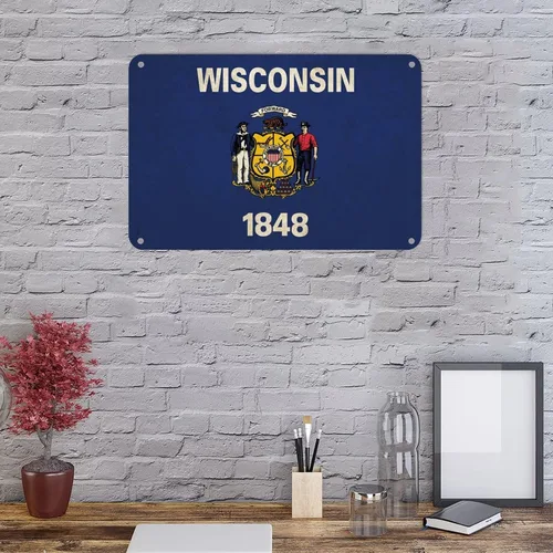 Miniatura 4 de Letrero de metal de Wisconsin, bandera del estado de Wisconsin, letrero de metal para hogar, estado, país, ciudad, recuerdo, arte de pared, póster