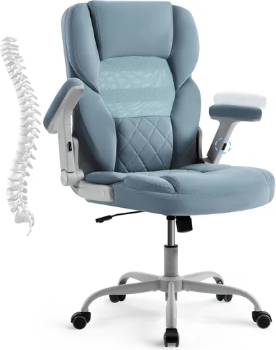 Miniatura 11 de SEATZONE Sillas de escritorio de oficina en casa con ruedas y reposabrazos, silla de oficina, cómoda malla ergonómica con tela polar de peluche
