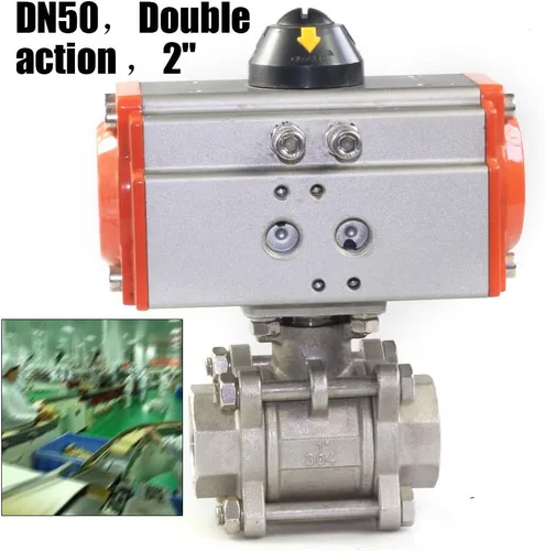 Miniatura 3 de Válvula de bola neumática de doble efecto de 3 piezas de 2 pulgadas, Industrias químicas de vapor de aire Actuador de válvula neumática Actuador