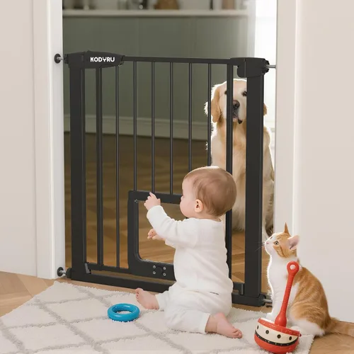 Puerta para perros de 30 pulgadas de alto con puerta para gatos, ancho ajustable (29.7-45.2 pulgadas) para puertas, pasillos y escaleras, puerta