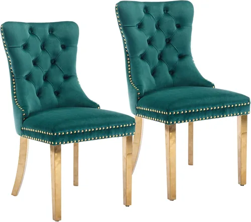 Miniatura 47 de Silla de comedor copetuda moderna de terciopelo para comedor, sillas de comedor tapizadas con remache de clavo, anillo trasero para cocina, comedor