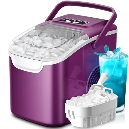 Miniatura 12 de Crzoe Encimera para hacer hielo con asa, 2 tamaños de hielo, 8 cubos de hielo en 6 minutos, 26 libras/24 horas, máquina de hielo portátil