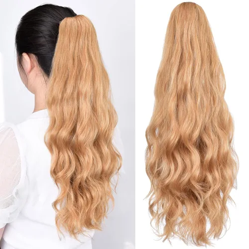 Miniatura 120 de Extensiones de cola de caballo de cabello rubio, extensiones de cola de caballo para mujer, pinza de extensiones de cabello rizado de 12 pulgadas