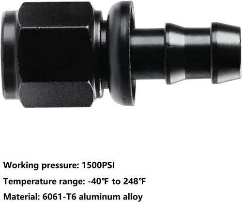 Miniatura 2 de Ucreative 6AN Acoples para Manguera de Bloqueo de Empuje Recto Extremo Negro 4 Piezas
