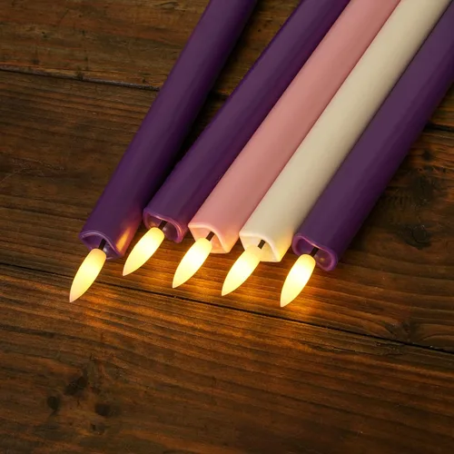 Miniatura 6 de Stmarry - Velas de Adviento sin llama, juego de 5 - Llama parpadeante LED, velas cónicas de 10 pulgadas, control remoto - 3 moradas, 1 rosa, 1