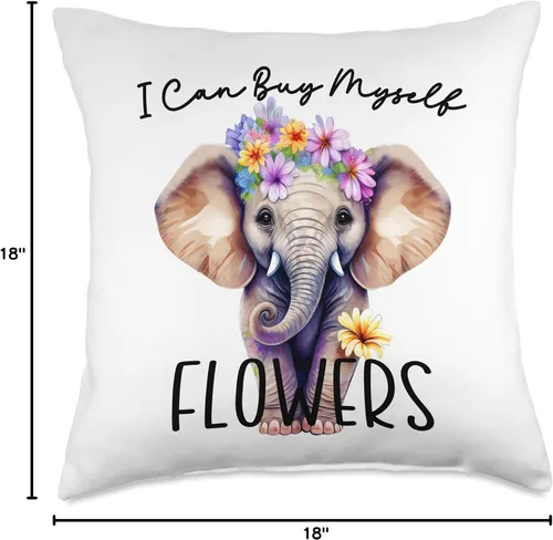 Miniatura 4 de I Can Buy Myself by MSAG I Can Buy Myself Flowers - Almohada de elefante sarcástico antiSan Valentín, 18 x 18 pulgadas, multicolor