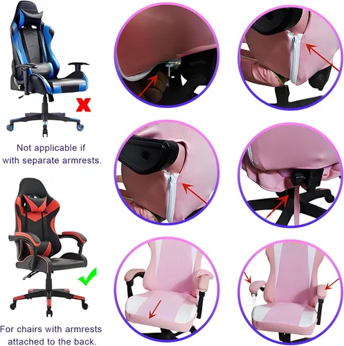 Miniatura 6 de Fundas para Sillas Gaming Solamente, Elásticas Suaves Gruesas de Malla Transpirable Resistentes a Rayones Funda de Asiento para Silla Gaming con 2