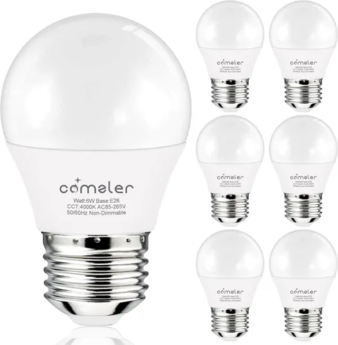 Miniatura 13 de comzler Bombilla pequeña de 6 W, luz blanca cálida de 2700 K, equivalente a 60 vatios, base de tornillo estándar E26 con forma A15/G45 para 2700K