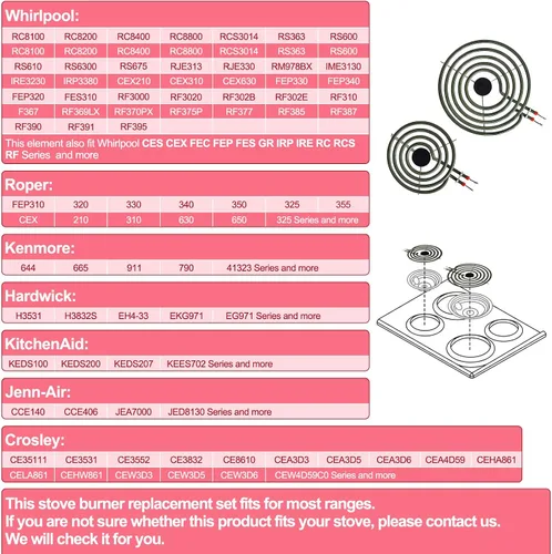 Miniatura 4 de LXun MP22YA Mejorado Paquete de 2 Unidades de Elementos Quemadores de Estufa Eléctrica, 1 x MP21YA de 8" y 1 x MP15YA de 6" Quemadores de Estufa