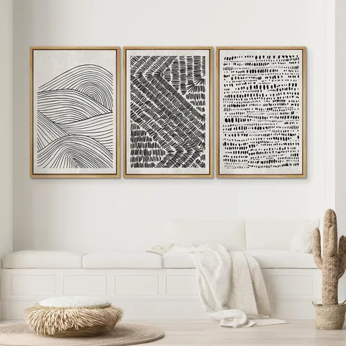 Miniatura 326 de SIGNWIN Lienzo enmarcado para pared, arte con pinceladas de flujo neutro en tonos beige abstractos, ilustraciones, arte moderno, decorativo
