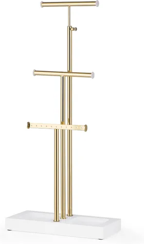 Love-KANKEI Organizador de joyas colgante con base de metal y madera, soporte para collar con árbol de 3 niveles soporte para joyas para pulseras,
