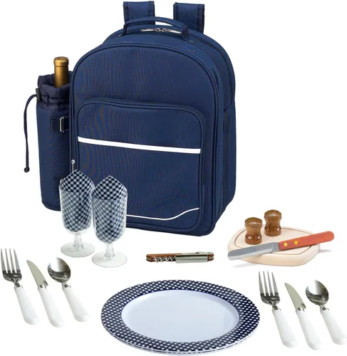 Miniatura 3 de Picnic at Ascot Mochila de picnic para 2 personas equipada con enfriador y soporte de vino aislado, diseñada y montada en los Estados Unidos negro
