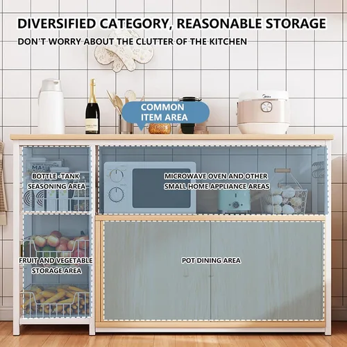 Miniatura 4 de Shelves Kitchen Storage Shelves with Cabinet Doors, Multi-Layer Floor Standing Rack Shelf Ideal for Bathroom, Closet, Garage, Organizers and