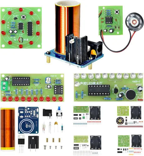 Kit de práctica de soldadura, 5 proyectos electrónicos de bricolaje, kit de soldadura de bobina Tesla, kit de circuito enchufable para principiantes