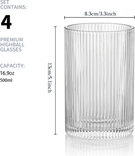 Miniatura 3 de Juego de cristalería acanalada vintage: 4 vasos XL de 16.9 onzas, vasos ondulados acanalados, estilo origami, cristalería elegante para whisky