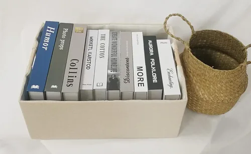 Miniatura 4 de Contenedor de almacenamiento para estantes, cestas rectangulares para armario, caja plegable con asas, color beige, cestas de estante, cajas