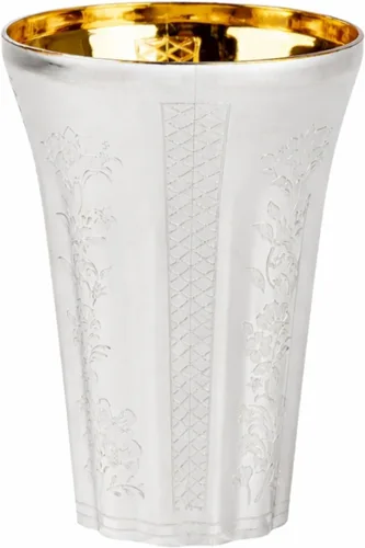 DECORLINE Kiddush/Kiddish - Taza redonda de 5.5 onzas, vasos desechables plateados con interior dorado, vasos de diseño elegante para Pascua de