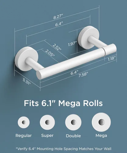 Miniatura 2 de FORIOUS Soporte de pared para papel higiénico, soporte de rollo de papel higiénico de doble poste giratorio de acero inoxidable para baño, Blanco