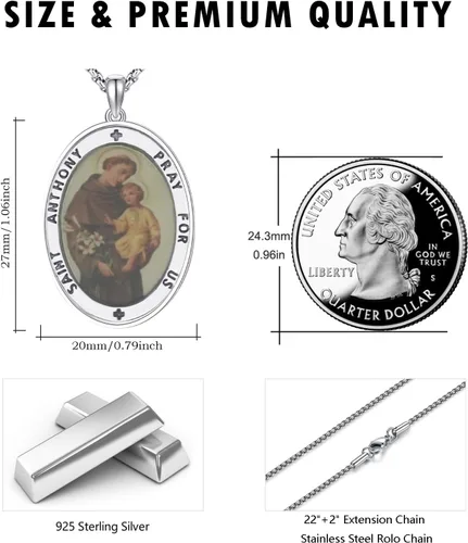 Miniatura 12 de Collar de plata de ley 925 con medalla de San Patrón, colgante de protección católica, amuleto, joyería religiosa para hombres y mujeres