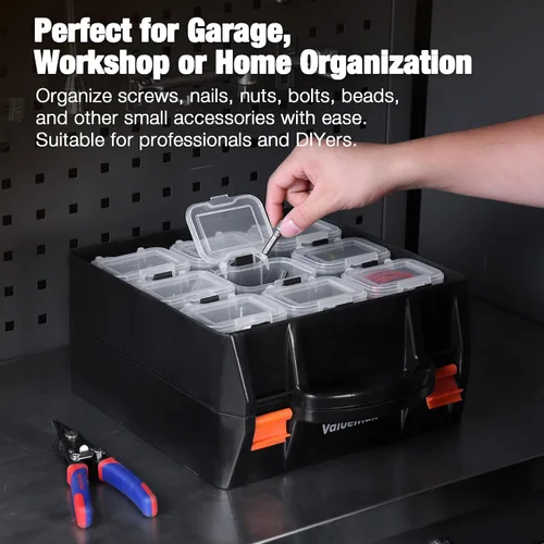 Miniatura 2 de ValueMax Caja organizadora de piezas pequeñas, caja de herramientas de doble cara con 18 contenedores extraíbles, estuche portátil de almacenamiento