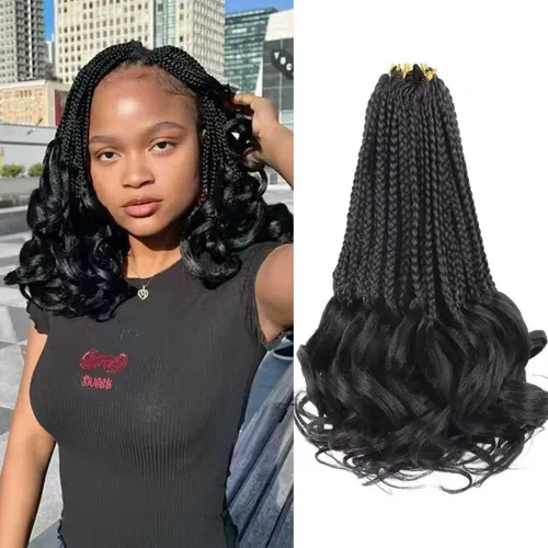 Miniatura 82 de Trenzas de ganchillo rizado francés T33, cabello pre-anillado 10 pulgadas, trenzas cortas rizadas francesas con extremos rizados, trenzas box