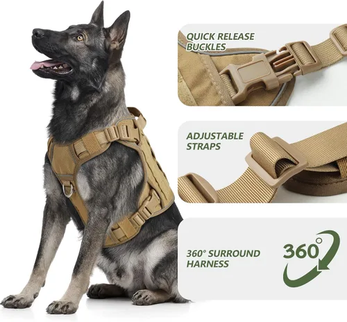 Miniatura 2 de WINGOIN Arnés táctico para perros pequeños, arnés resistente sin tirones con asa, ajustable, reflectante, militar, K9, chaleco para mascotas