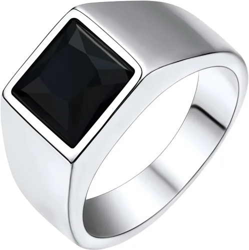U7 Anillo de joyería de moda de ónix negroazul para hombres y mujeres, anillos de sello cuadrado de acero inoxidable para papá y padre, anillos de