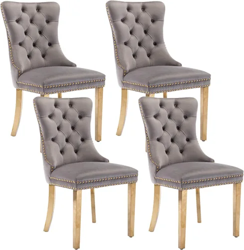 Miniatura 48 de Shenyon Juego de 2 Sillas de Comedor de Terciopelo Gris, Sillas de Comedor Tapizadas con Ribete de Anilla Trasera y Patas de Madera Maciza, Sillas