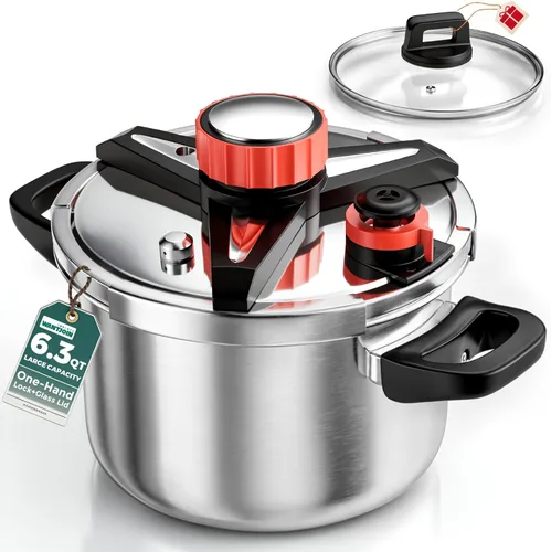 WantJoin Olla a presión de 6 cuartos de galón – Recipiente a presión de acero inoxidable 3 en 1 compatible con cocina de gas y de inducción,