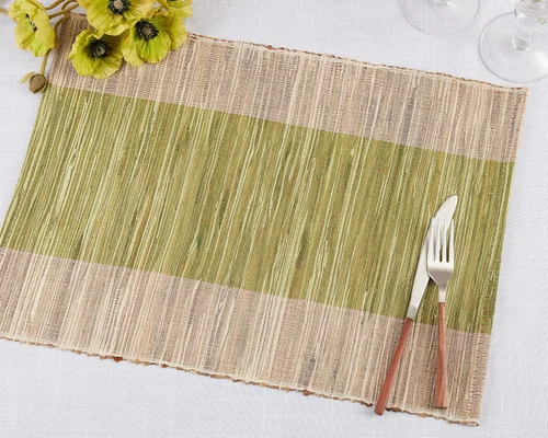 Miniatura 4 de Saro Lifestyle Manteles individuales de mesa con bandas brillantes (juego de 4), verde, 14 x 19 pulgadas