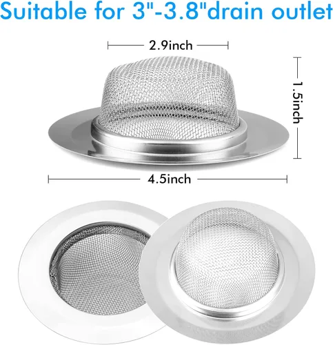 Miniatura 3 de 2 piezas de colador para fregadero de cocina, cubierta de drenaje de malla de acero inoxidable, colador de drenaje de fregadero de borde ancho