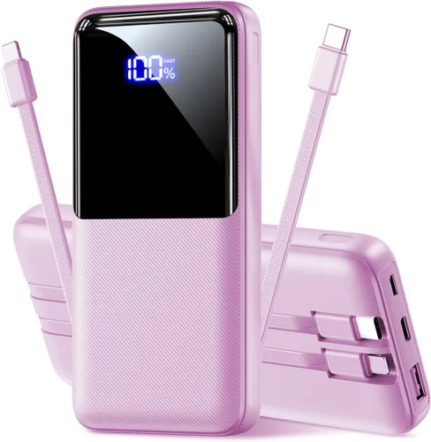 CFIAI Cargador portátil de batería, 50% más de capacidad, batería de 15000 mAh con cable integrado, carga rápida de 22.5 W, para viajes, camping,