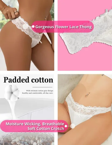 Miniatura 4 de ohyeah Tangas sexy de encaje tangas bragas de tiro bajo ropa interior para mujer de algodón entrepierna braga tangas bragas 4-18