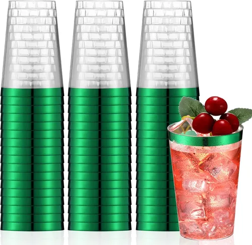 Miniatura 10 de Norme 50 vasos de plástico de 12 onzas desechables para fiesta con borde, vasos transparentes de plástico para vino, café, cumpleaños, boda, Negro