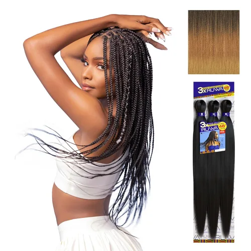 Miniatura 19 de Sensationnel Ruwa - Cabello trenzado preestirado, 3 x 48 pulgadas, repelente al agua, kanekalon, de secado rápido, sintético, sin picazón