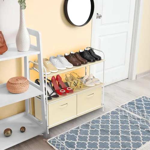 Miniatura 6 de Simple Houseware Almacenamiento de armario de 3 niveles con 2 cajones, color beige