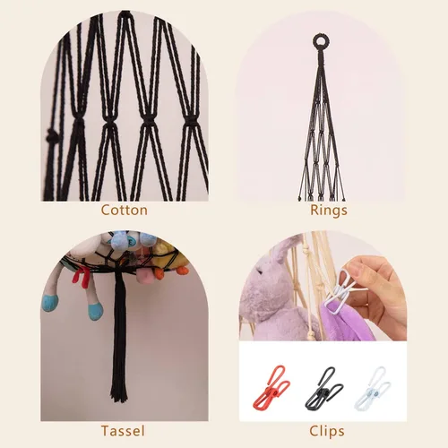 Miniatura 6 de Novela red de animales de peluche o hamaca para colgar en el techo de 6.5 pies, solo un gancho. Conveniente para esquinas, paredes y red colgante